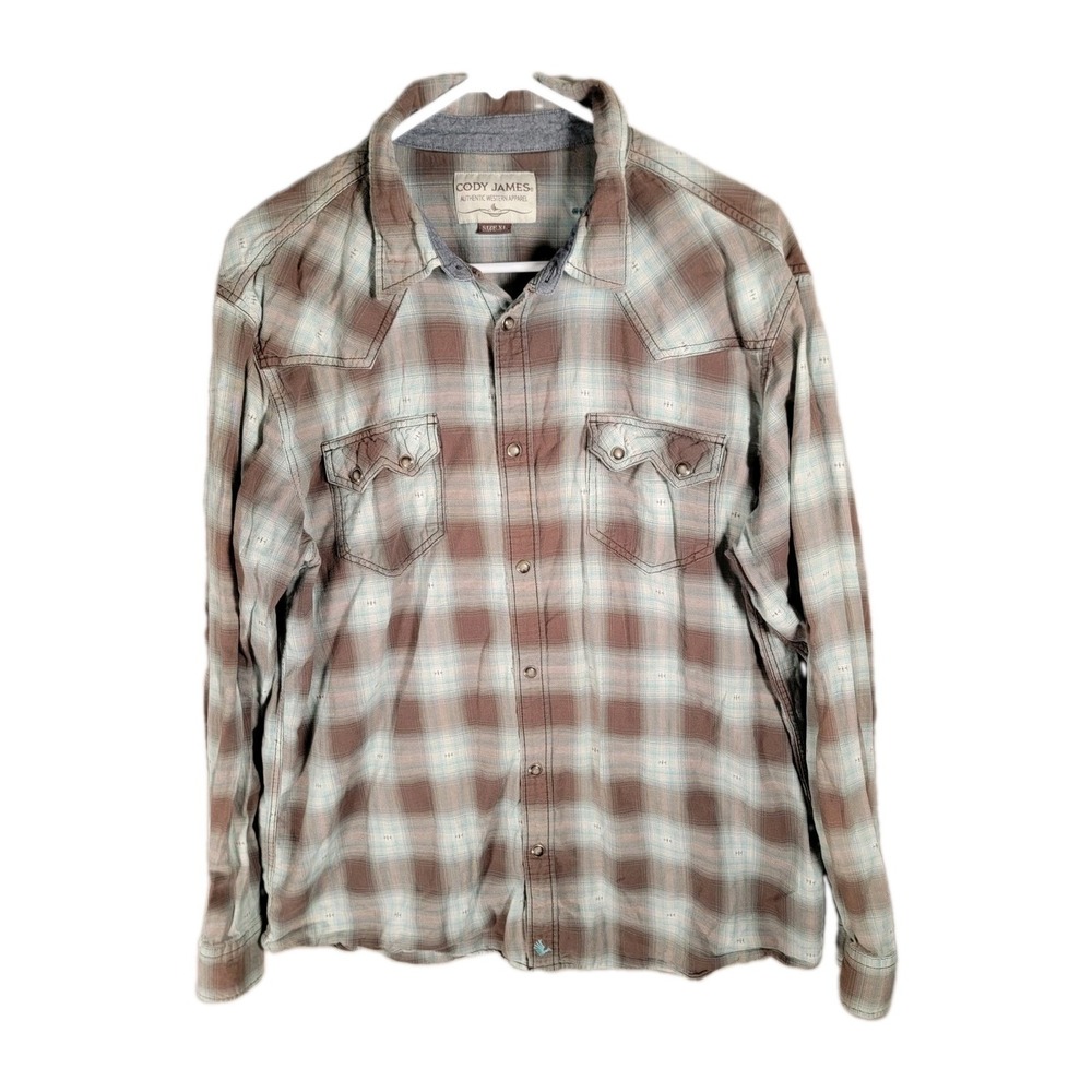 Cody James Western Shirt Men XL Blue Brown Plaid Pearl Snap Cowboycore Ranch